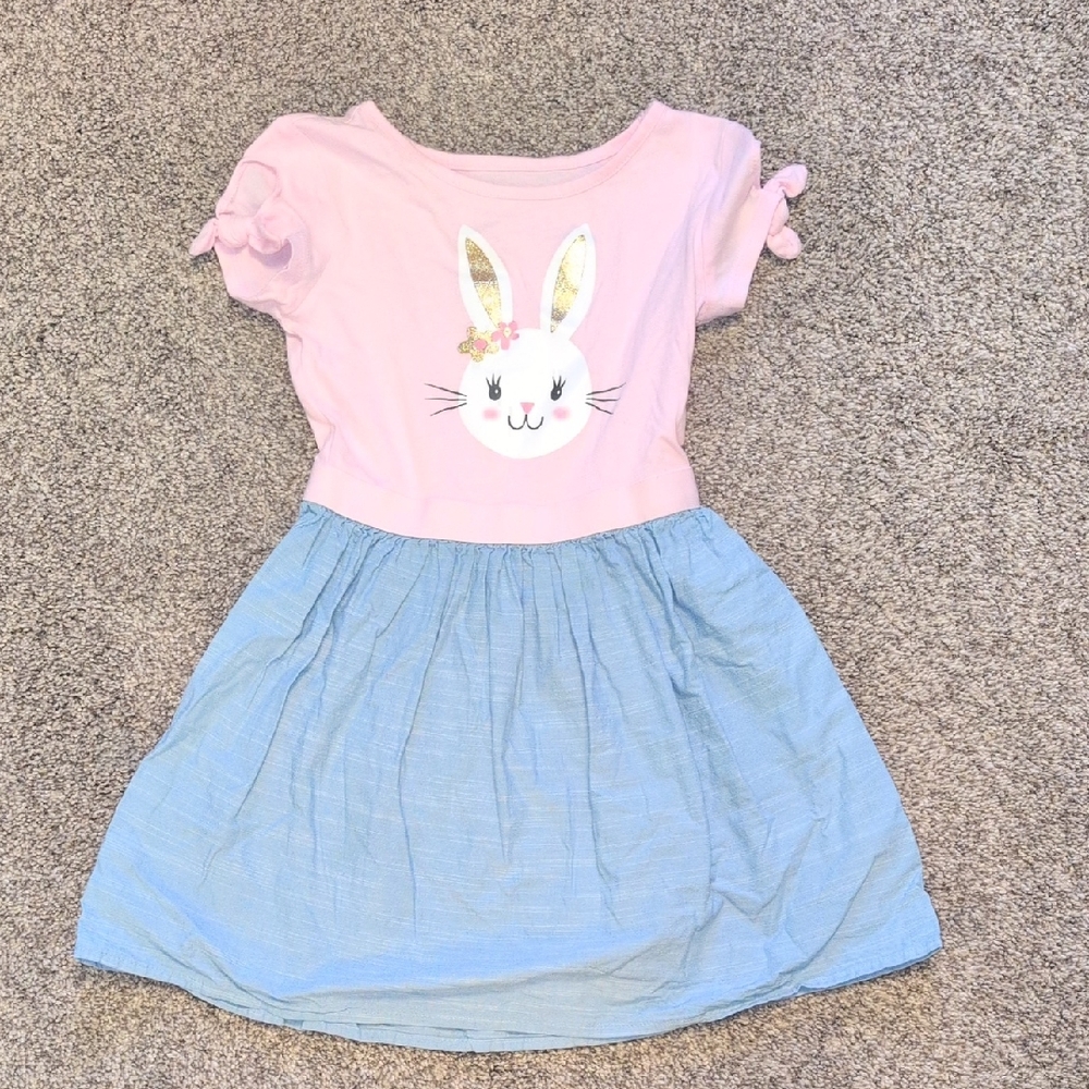 Girls Pink Bunny Dress with Blue Skirt 5/6 Small